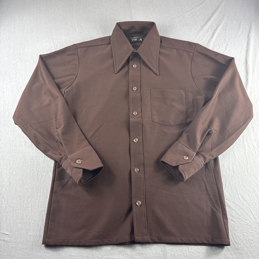 Vintage Towncraft JCPenney Shirt Men M Brown Tapered No Iron Long Sleeve 70s 80s